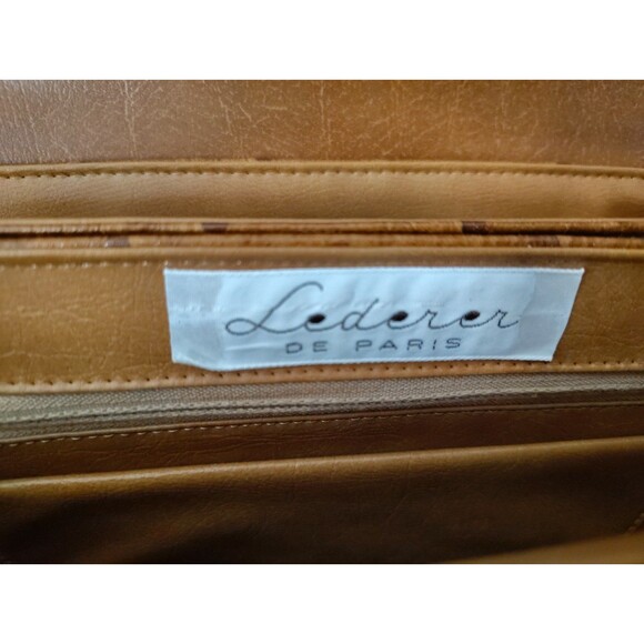 Lederer De Paris Vintage Shoulder Bag Leather Ostrich Print Embellished Tan Y2K - Picture 11 of 15